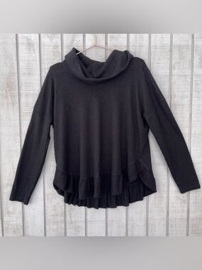 🖤 Anthropologie Maeve Addie Ruffle Hem Cowl Neck Sweater Black M Boho Casual